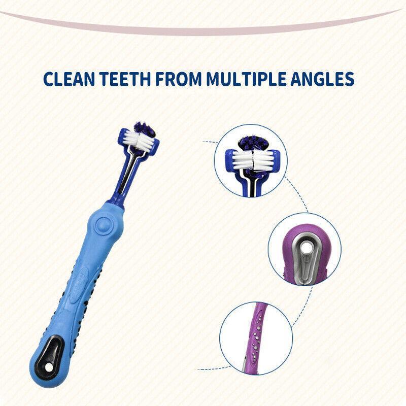 Three-sided pet toothbrush with soft bristles and ergonomic handle for dog and cat dental cleaning — view 5