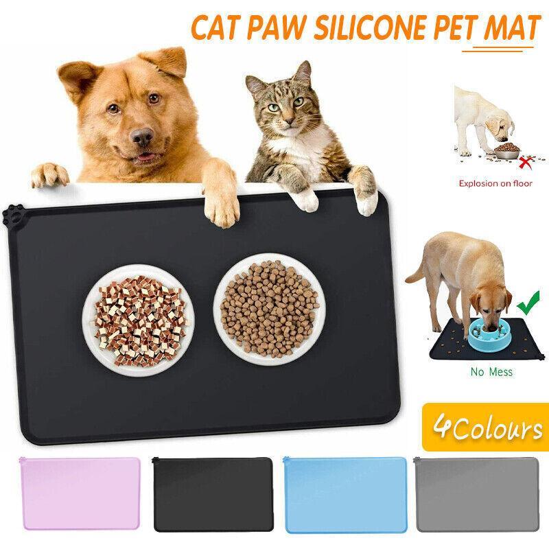 Waterproof silicone pet feeding mat with raised edges for dog and cat food bowls