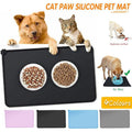 Waterproof silicone pet feeding mat with raised edges for dog and cat food bowls