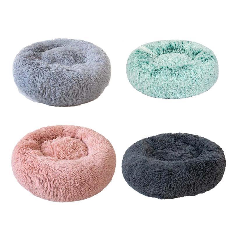 XXL round plush calming pet bed donut nest with a washable grey zipper cover — view 2