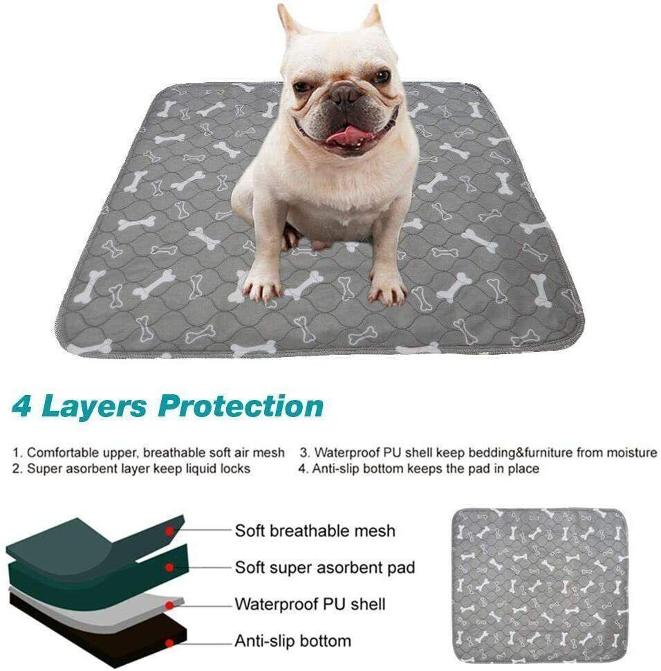 Grey washable pet training pad featuring a soft quilted surface and waterproof anti-slip backing — view 5