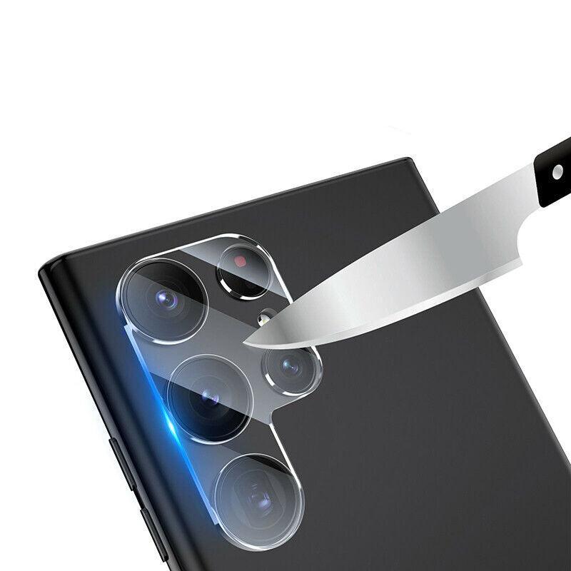 Clear tempered glass camera lens protector for Samsung Galaxy S22 series with cleaning kit. — view 3