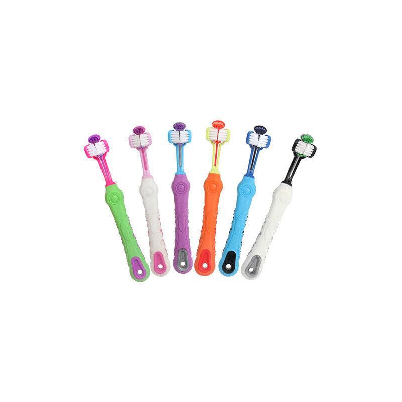 Three-sided plastic dog toothbrush for pet oral care and tartar removal in multiple vibrant colors — view 3