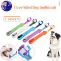 Three-sided plastic dog toothbrush for pet oral care and tartar removal in multiple vibrant colors