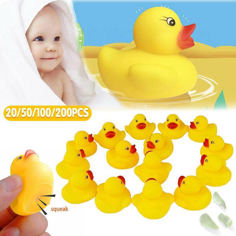 Classic yellow squeaky rubber duck bath toys for toddlers designed for floating water play