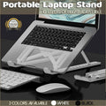 Adjustable portable laptop stand in white and black ABS plastic with foldable ergonomic hollow cooling design