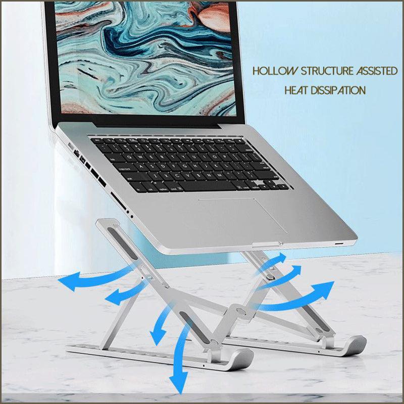 Adjustable portable laptop stand in white and black ABS plastic with foldable ergonomic hollow cooling design — view 3