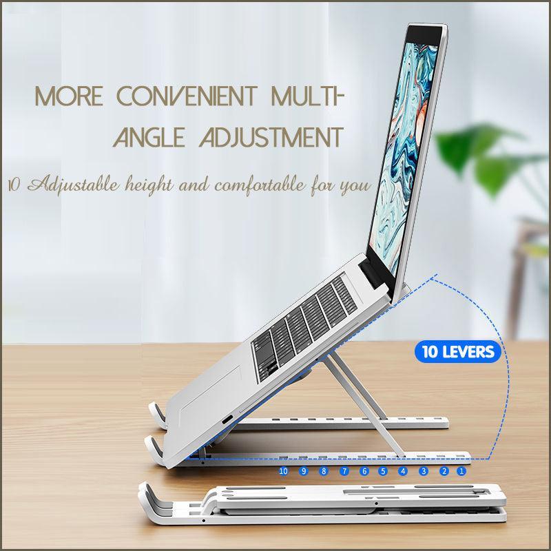 Adjustable portable laptop stand in white and black ABS plastic with foldable ergonomic hollow cooling design — view 5