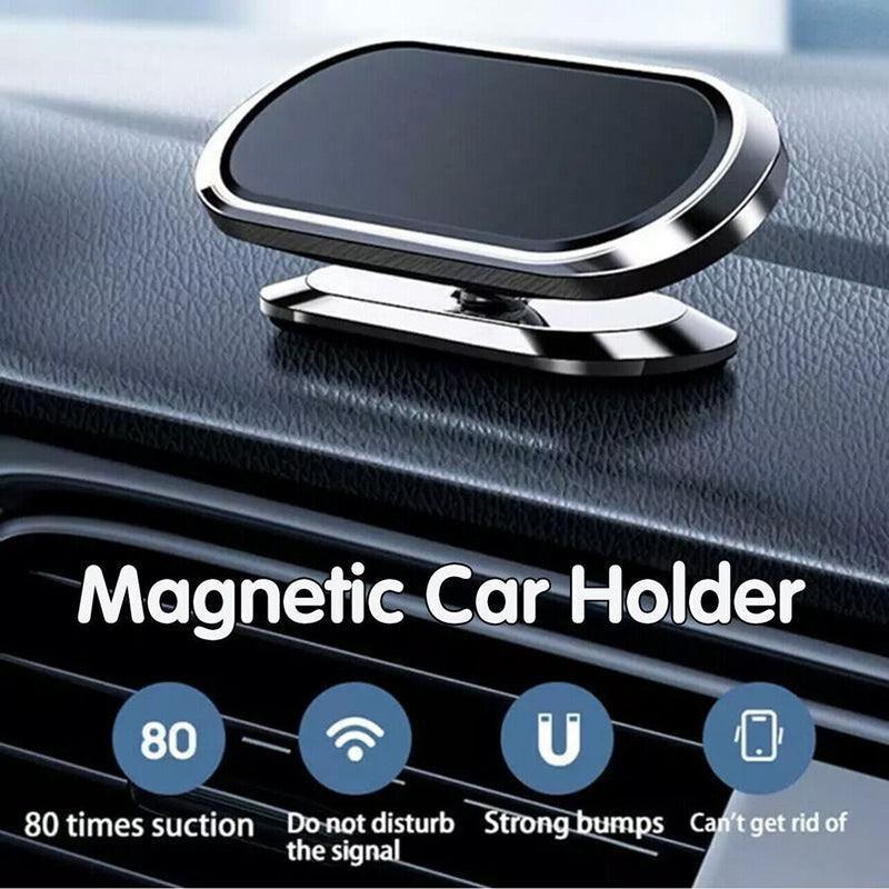 Universal magnetic dashboard car phone mount in black aluminum with 360 degree rotation capability