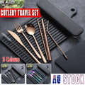 8-piece travel cutlery set in stainless steel with carrying case straws fork spoon and knife