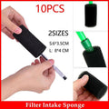 Ten piece black foam aquarium filter intake sponge set for protecting fry and small fish