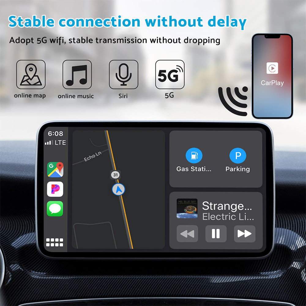 White plastic wireless CarPlay adapter dongle with Type-C adapter for car navigation systems — view 3