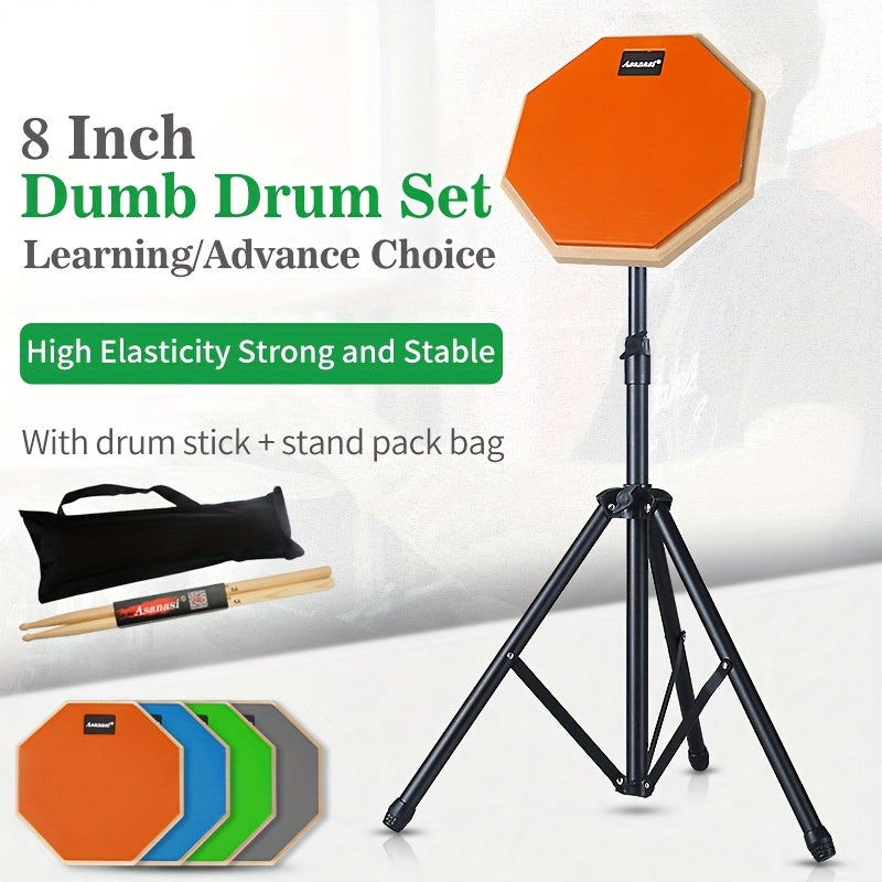Orange 8-inch wooden drum practice pad with high-density silicone surface and mounting bracket — view 5