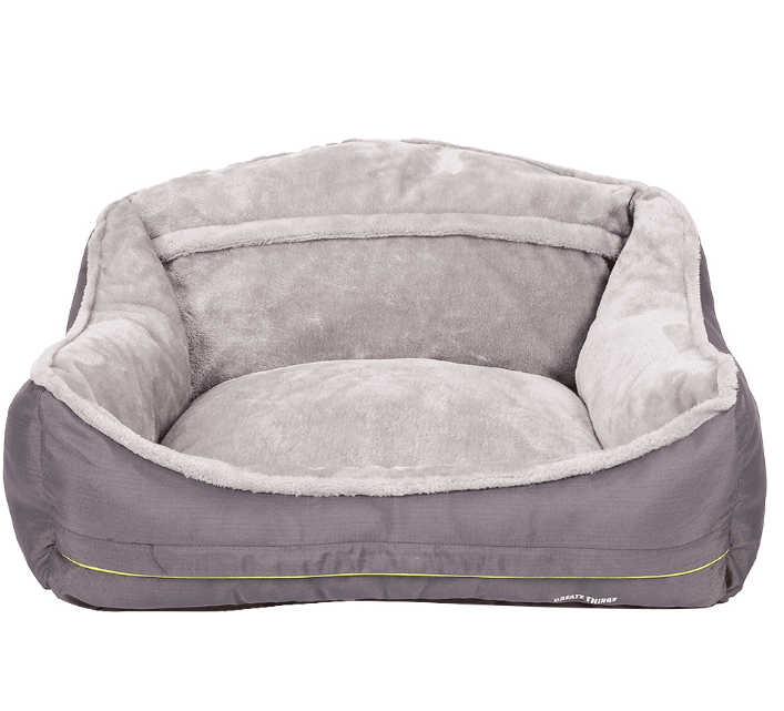 Plush polyester luxury sofa dog bed in a neutral color with cozy raised edges — view 4