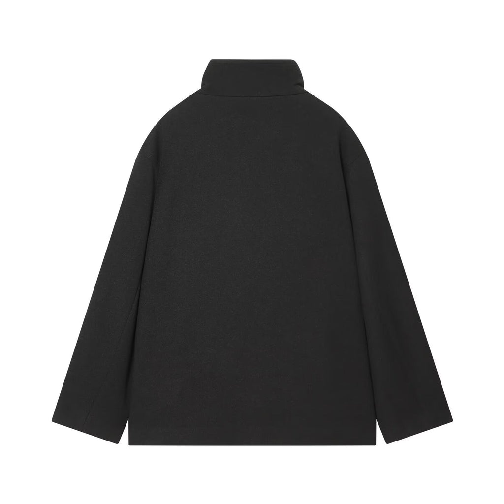 Women's Jacket Black Wool Blend High Collar BYMANYC ® New York SOHO ASYMMETRIC SHORT COAT - New Collection-2