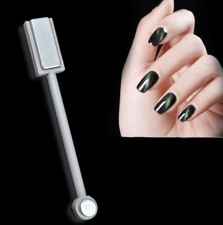 Bottle of 3D holographic chameleon magnetic nail polish with color shifting metallic effects and brush — view 2