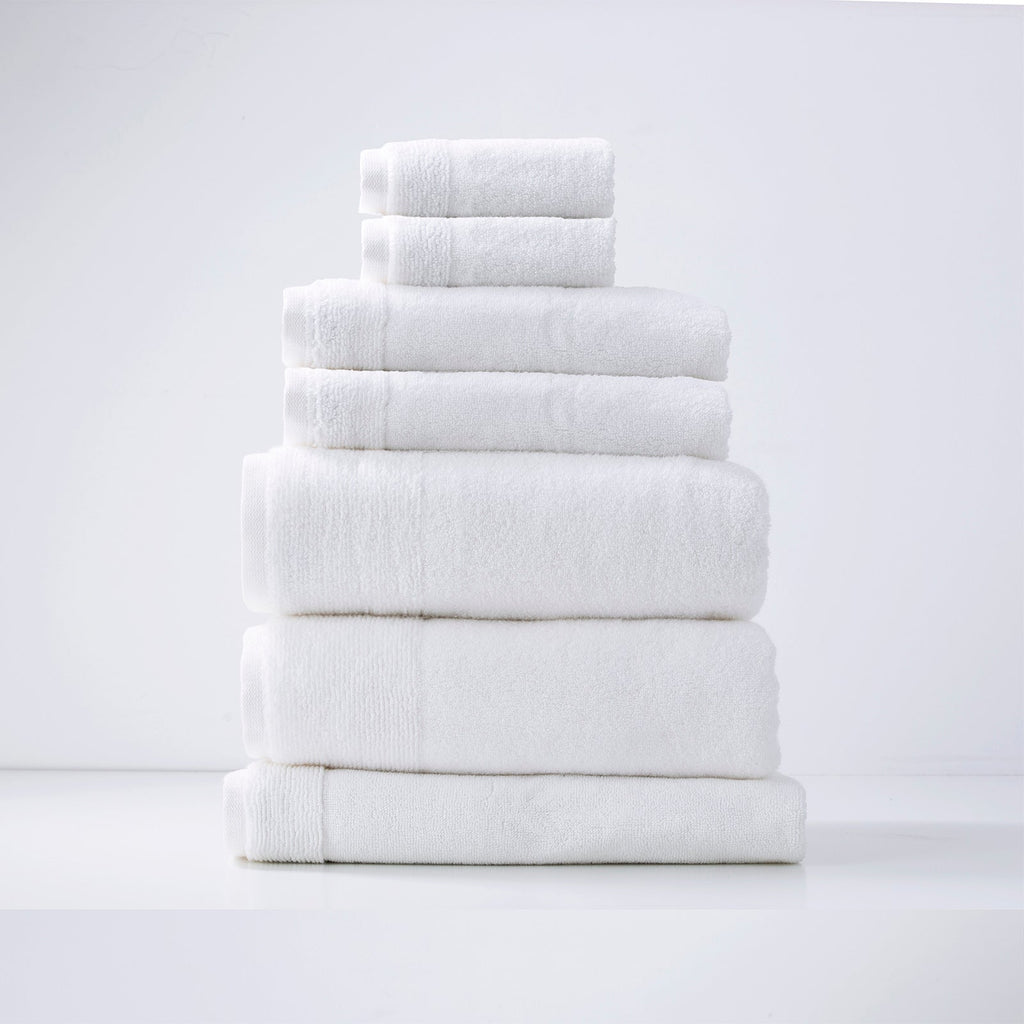 Crisp snow white Aireys quick dry bath towel set showing plush zero twist cotton material