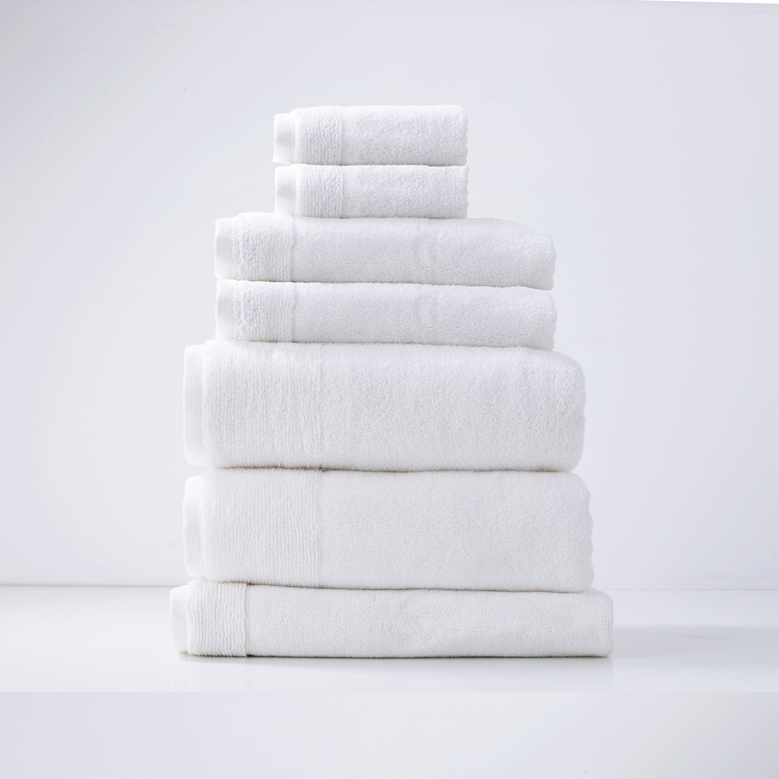 Crisp snow white Aireys quick dry bath towel set showing plush zero twist cotton material
