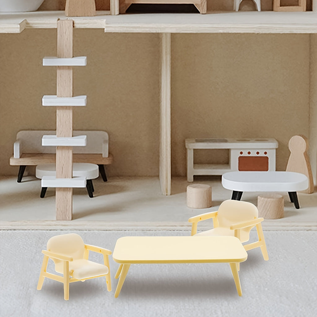 Three piece miniature realistic plastic table and chair set for dollhouses and diorama craft projects — view 3