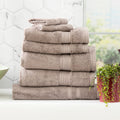 Pewter grey Stella bamboo cotton luxury bath towel set neatly folded for bathroom display