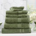 Jade green bamboo cotton bath towel set neatly stacked to showcase plush, absorbent texture