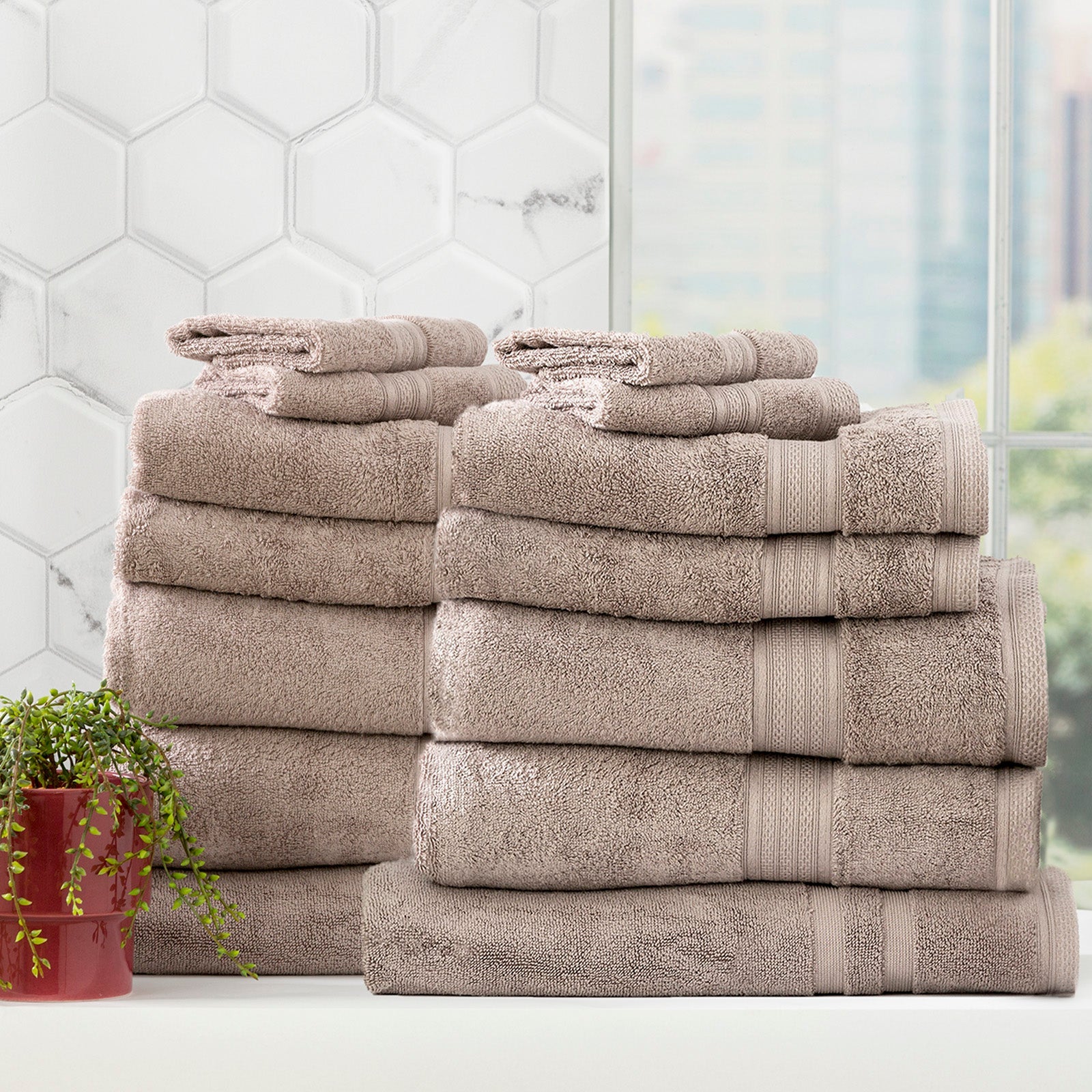 Pewter grey Stella bamboo cotton luxury bath towel set neatly folded for bathroom display — view 2