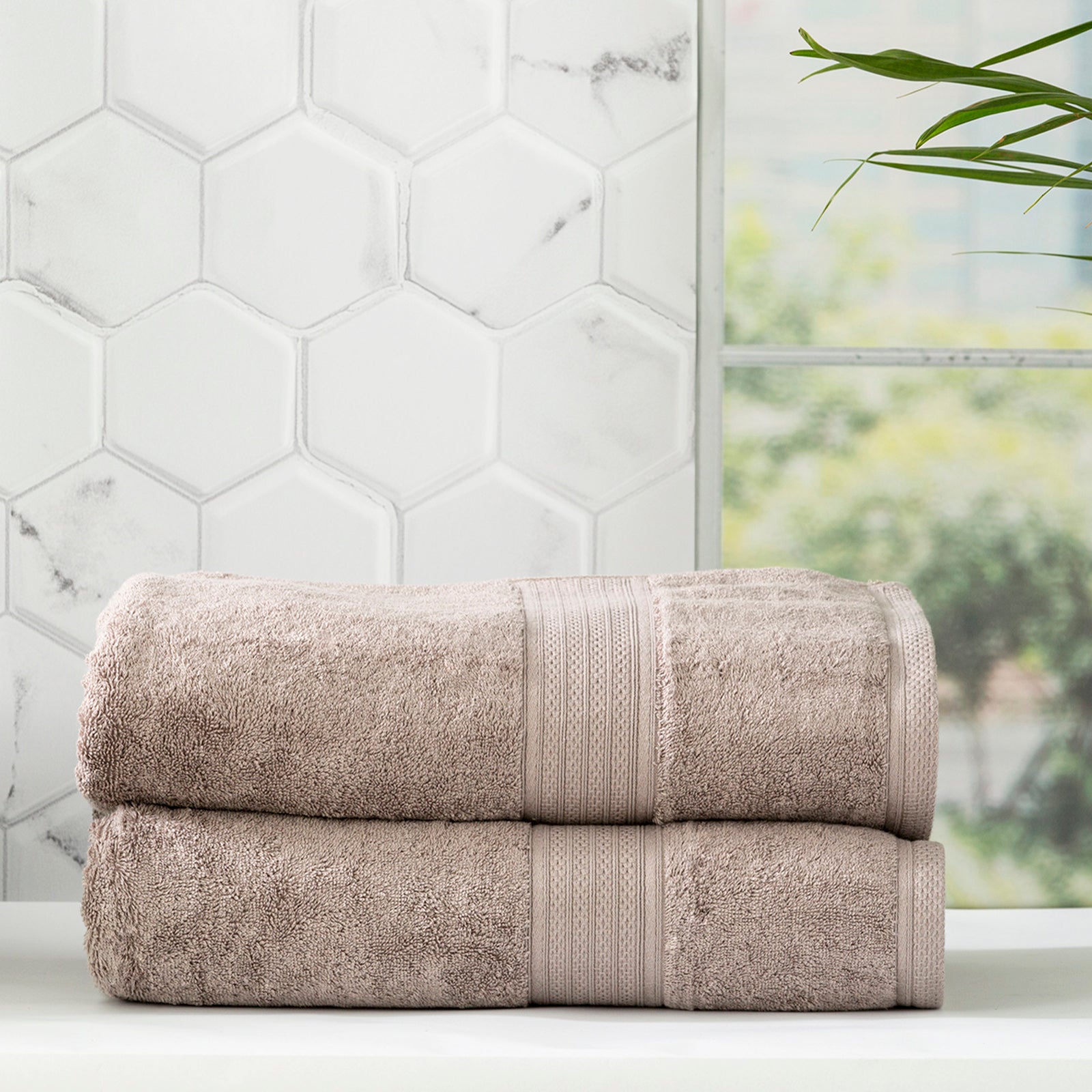 Pewter grey Stella bamboo cotton luxury bath towel set neatly folded for bathroom display — view 3