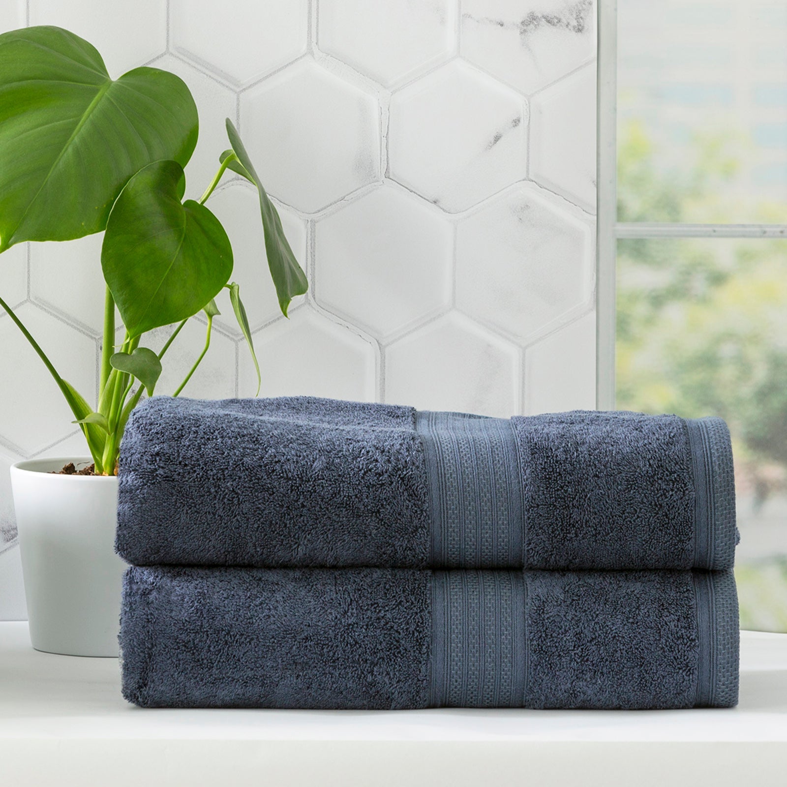 Stella Indigo bamboo cotton blend bath towel set neatly folded in a luxurious bathroom setting — view 3