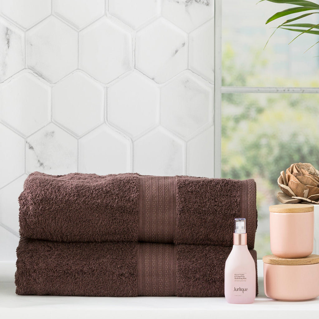 Renee Taylor Stella 650 GSM bamboo cotton bath towel set folded neatly in rich cocoa brown — view 3