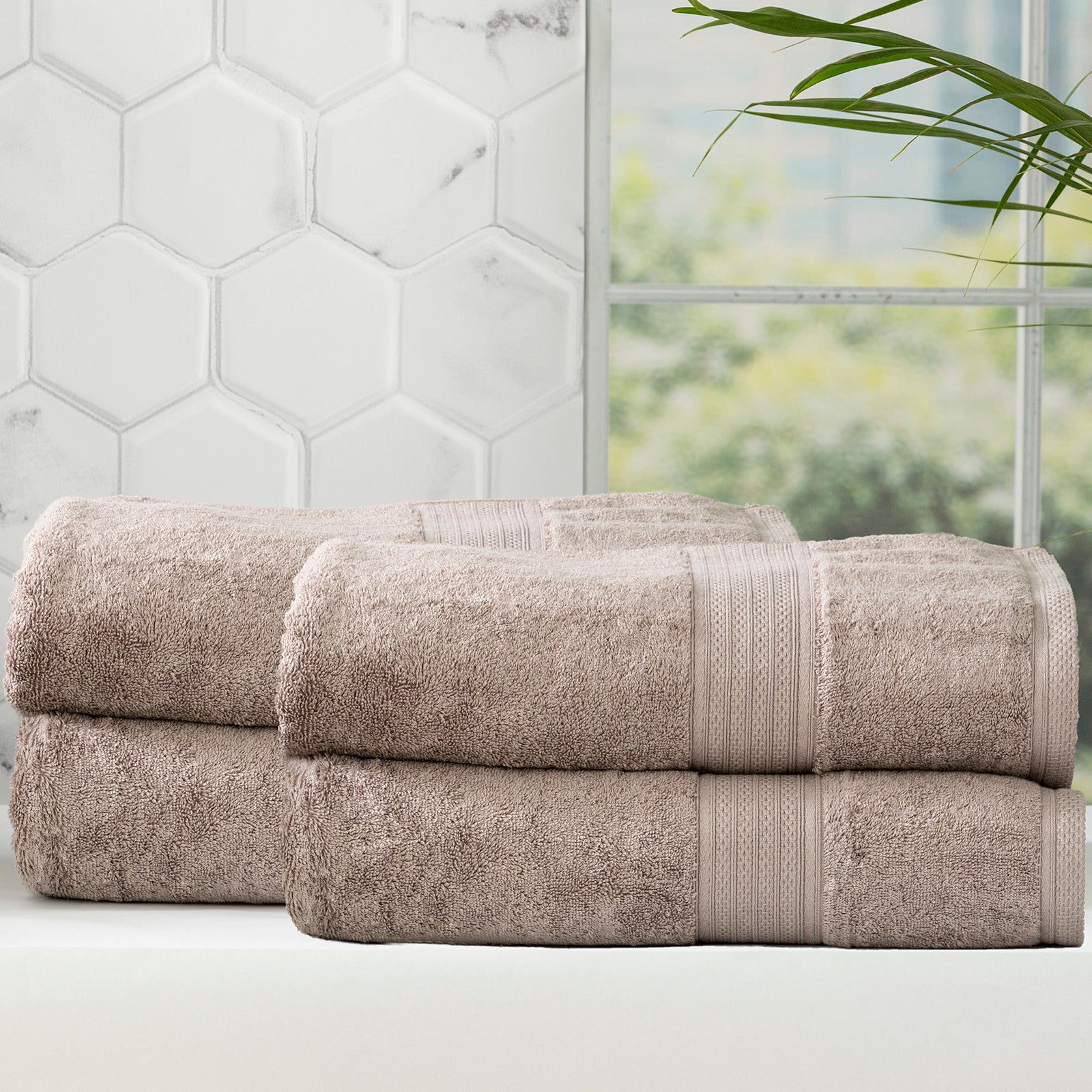 Pewter grey Stella bamboo cotton luxury bath towel set neatly folded for bathroom display — view 4