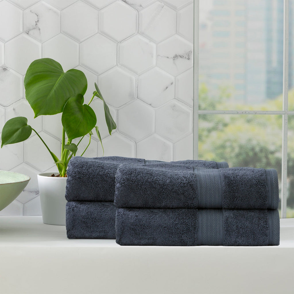 Stella Indigo bamboo cotton blend bath towel set neatly folded in a luxurious bathroom setting — view 4