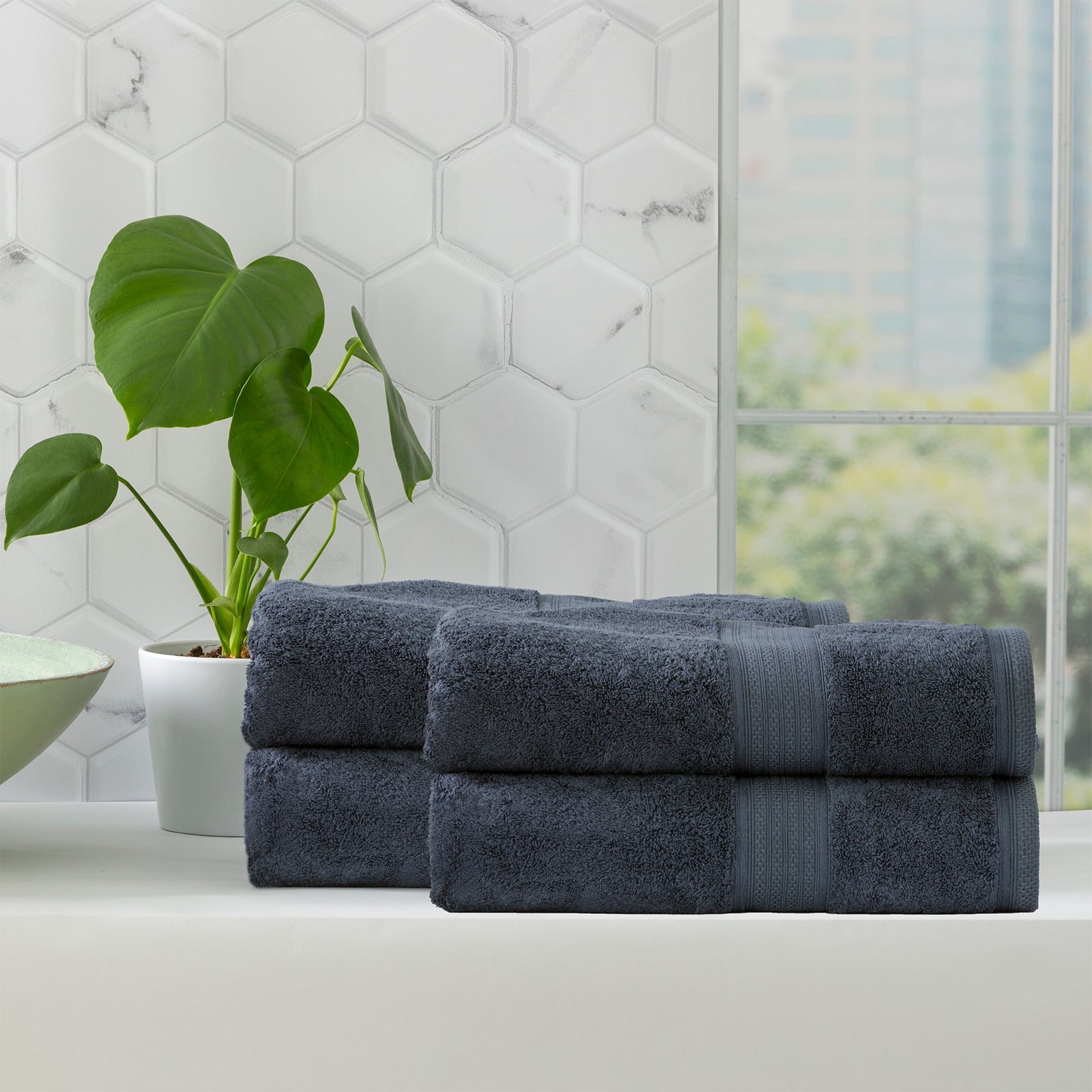 Stella Indigo bamboo cotton blend bath towel set neatly folded in a luxurious bathroom setting — view 4