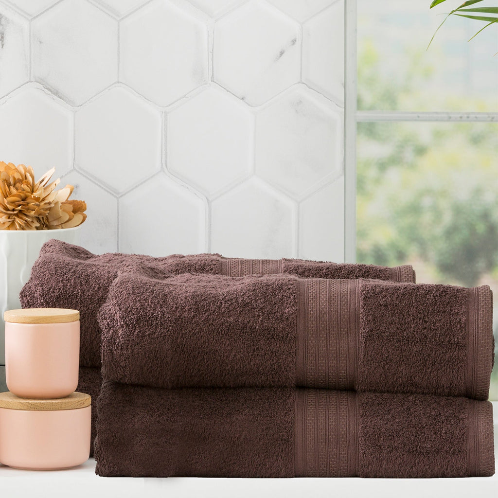 Renee Taylor Stella 650 GSM bamboo cotton bath towel set folded neatly in rich cocoa brown — view 4