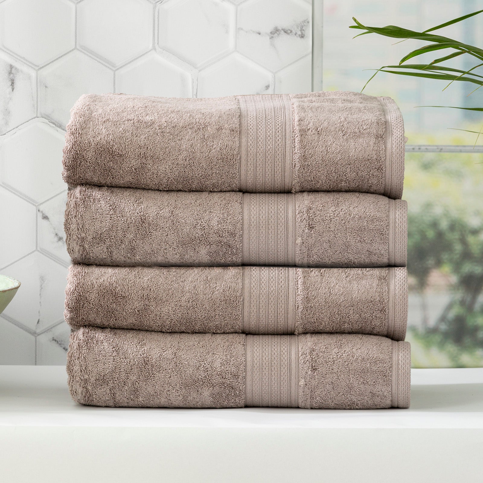 Pewter grey Stella bamboo cotton luxury bath towel set neatly folded for bathroom display — view 5