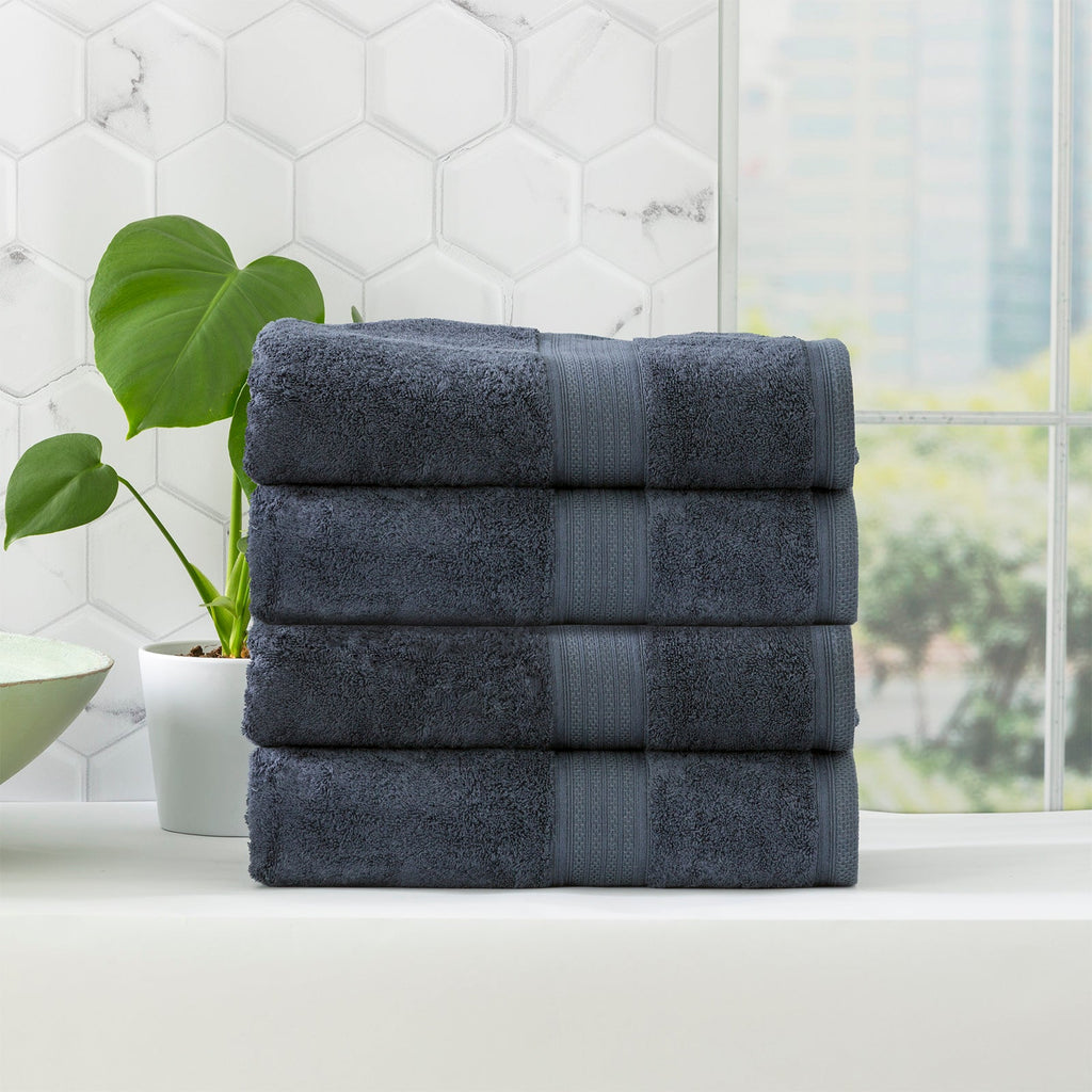 Stella Indigo bamboo cotton blend bath towel set neatly folded in a luxurious bathroom setting — view 5