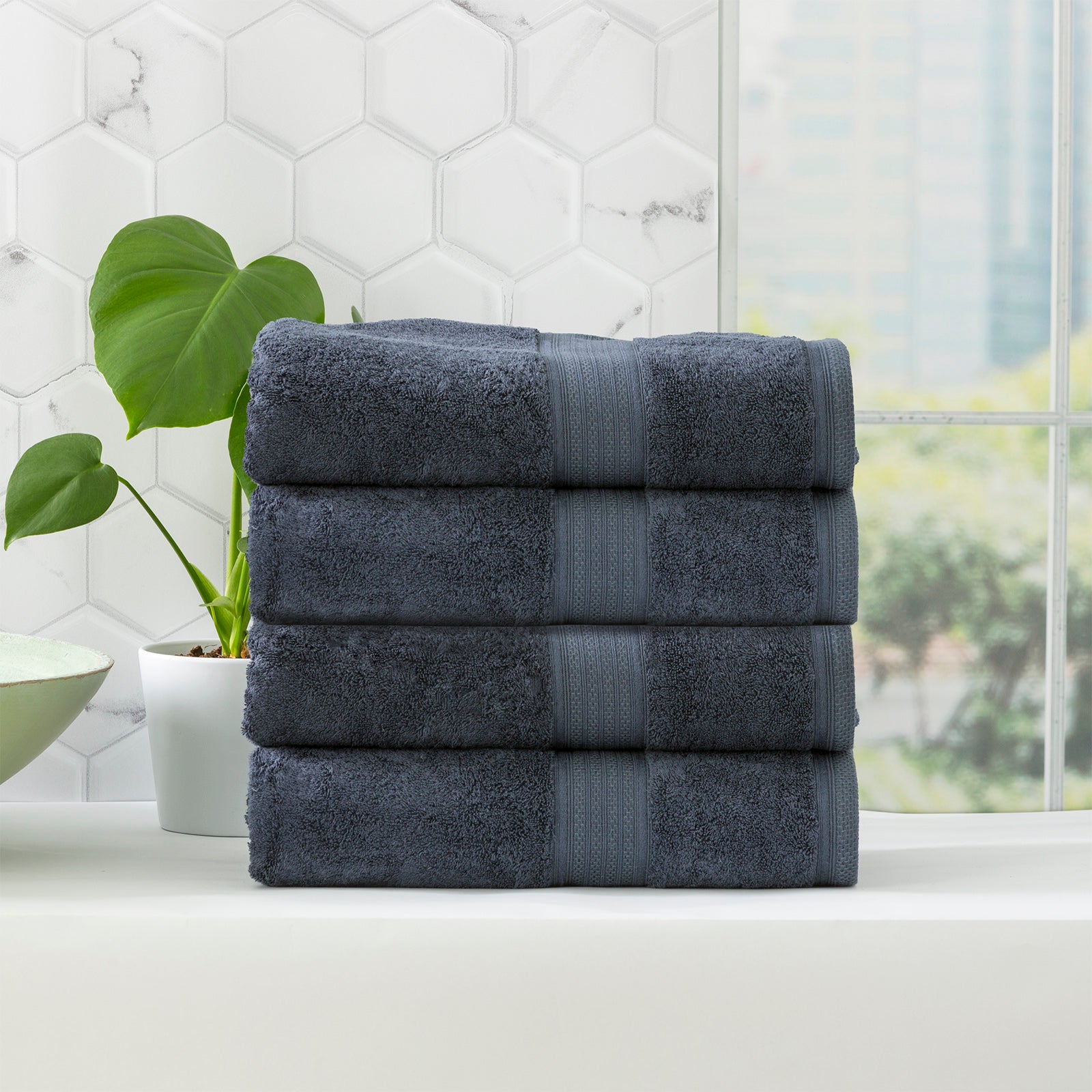 Stella Indigo bamboo cotton blend bath towel set neatly folded in a luxurious bathroom setting — view 5