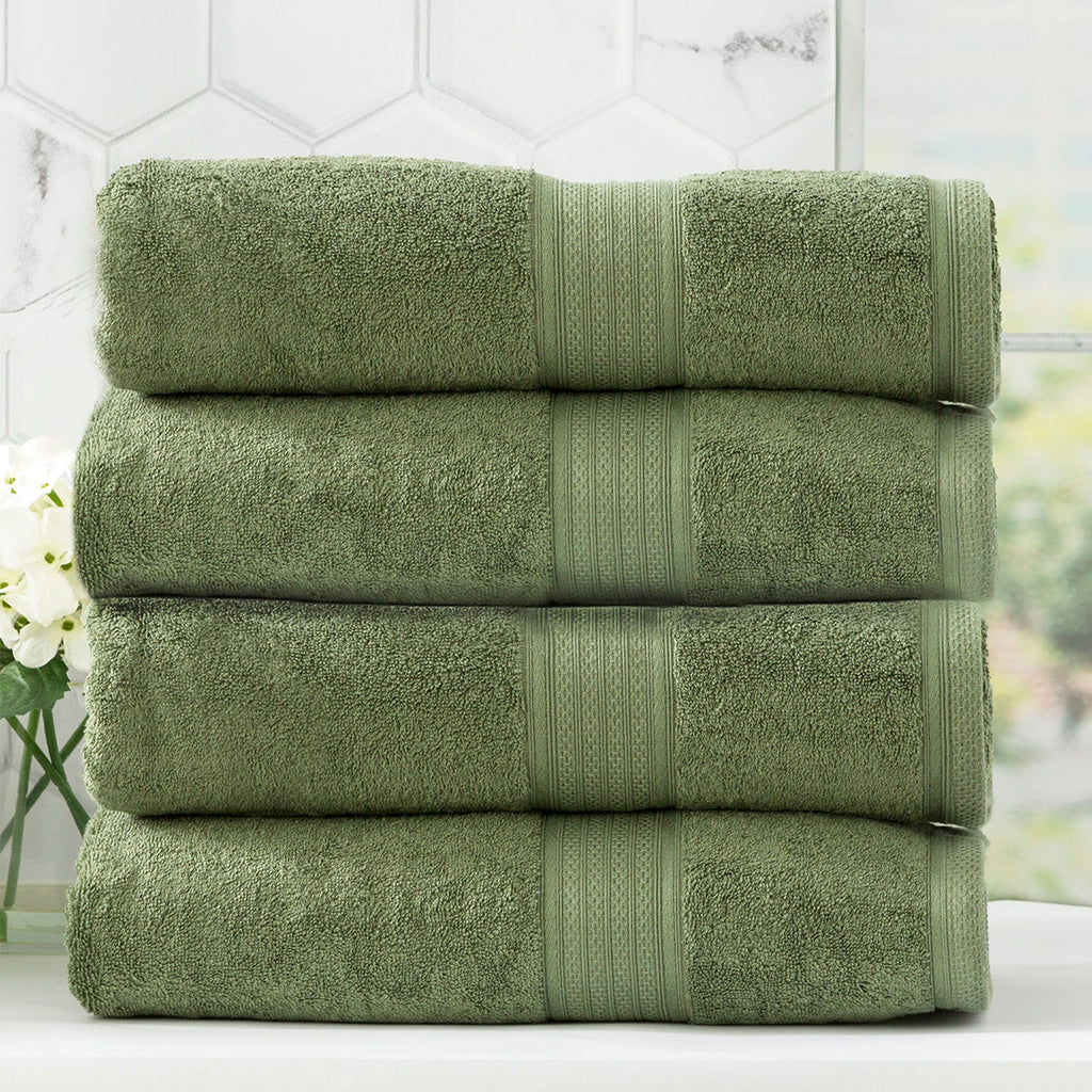 Jade green bamboo cotton bath towel set neatly stacked to showcase plush, absorbent texture — view 5