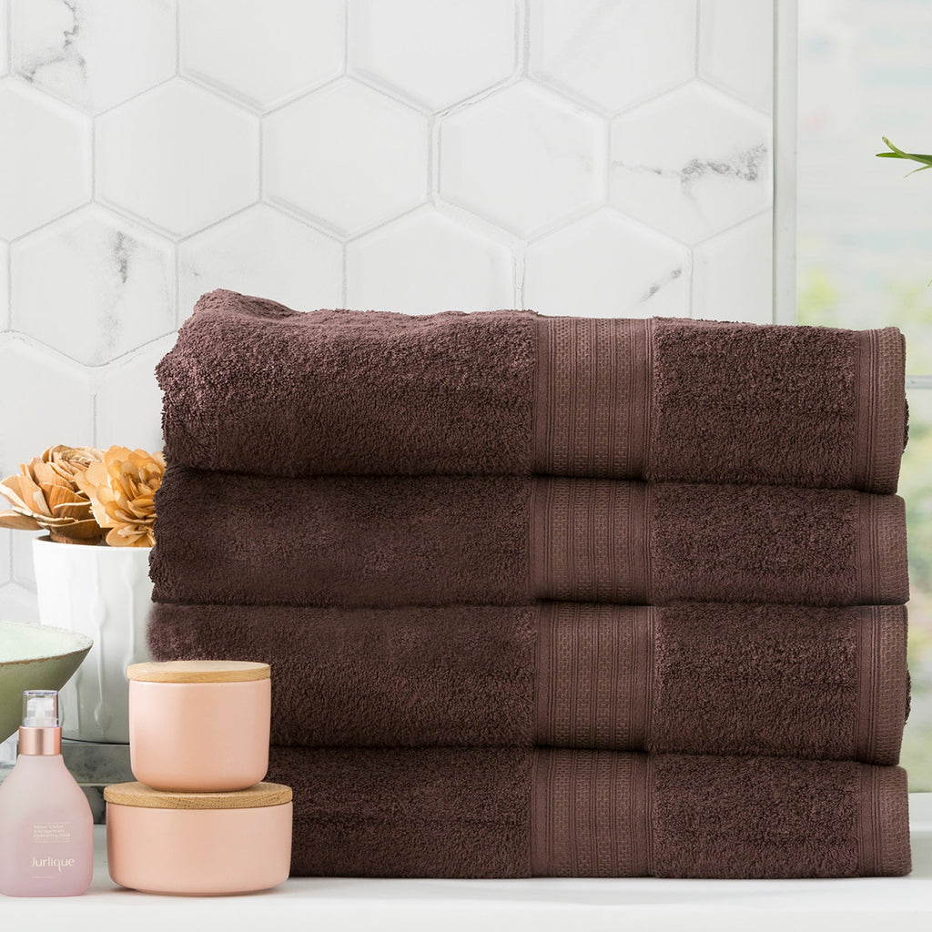 Renee Taylor Stella 650 GSM bamboo cotton bath towel set folded neatly in rich cocoa brown — view 5