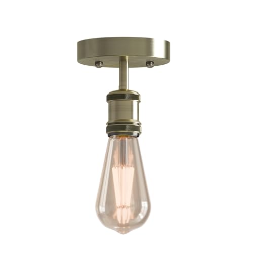 Vintage metal ceiling light fixture with an E27 LED bulb installed, mounted on a ceiling. — view 3