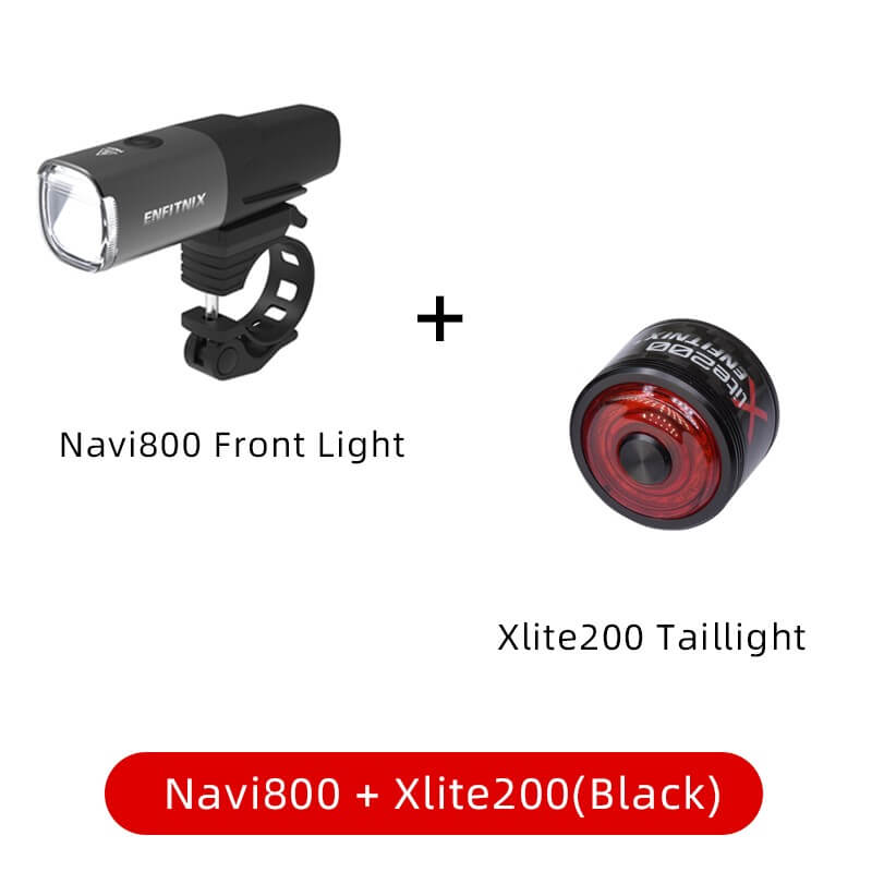 Black aluminum alloy Navi800 smart bicycle front light with handlebar mount and clear reflector — view 5