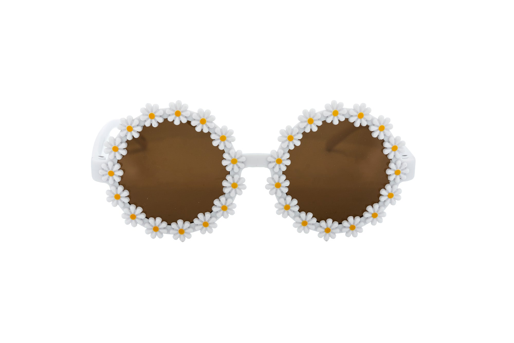 Hot pink kids daisy flower sunglasses with 3D frames and round smoke tinted lenses — view 5