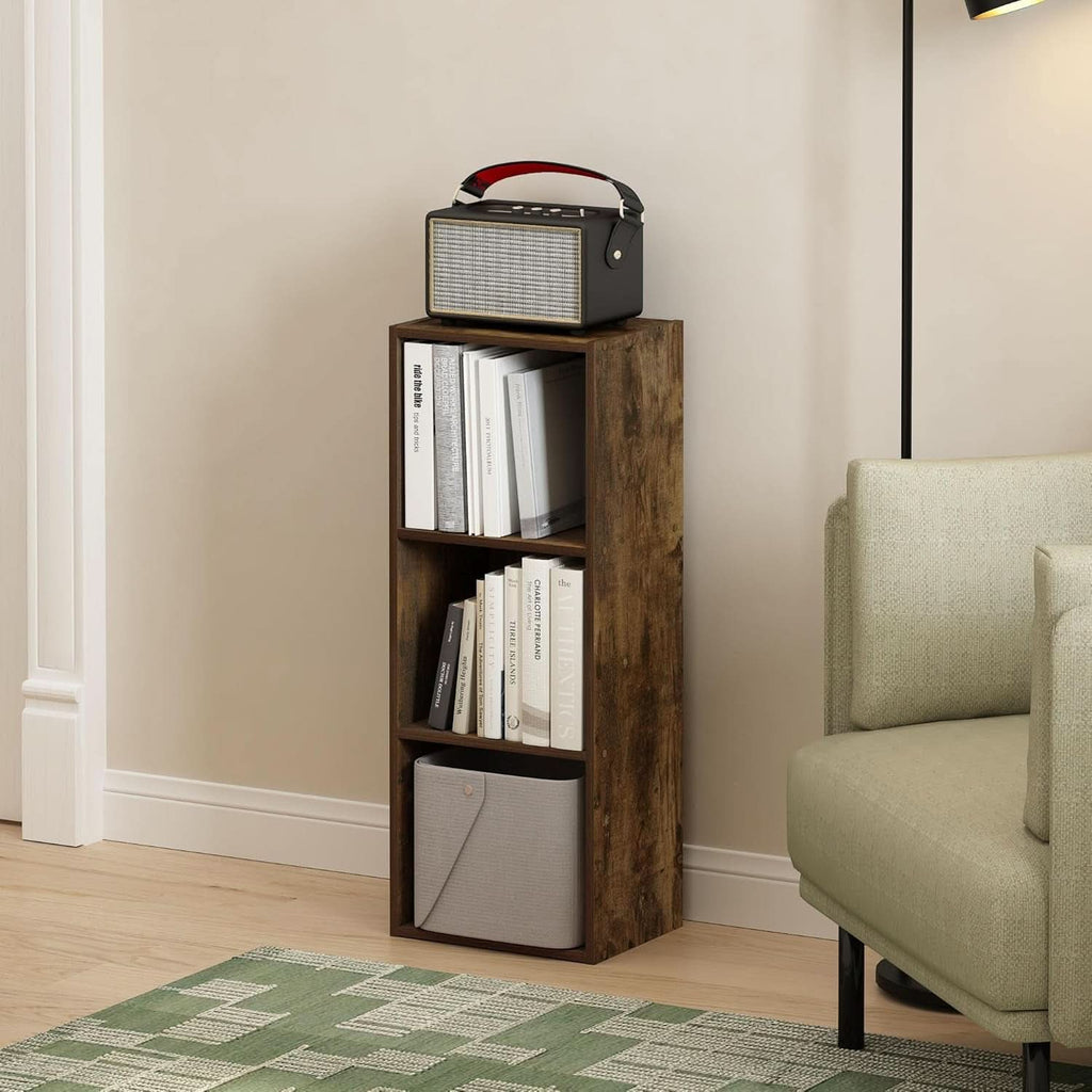 Pasir 3-tier open bookcase in amber pine wood finish, compact storage display shelf — view 2