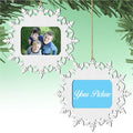 Handcrafted wooden snowflake Christmas picture frame ornament for four by two inch photos