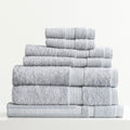 Stella bamboo towel set in silver, folded luxury bath towels with hanger loops