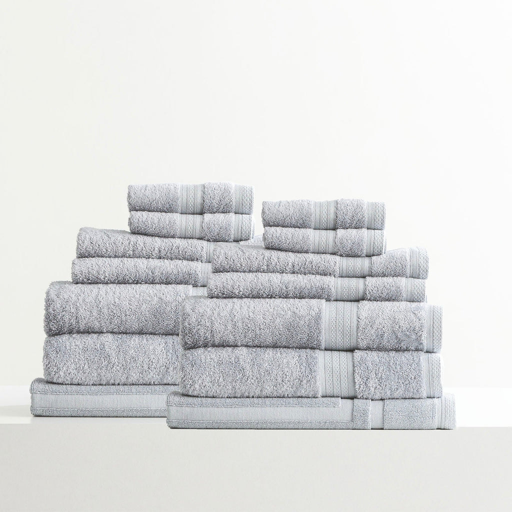 Stella bamboo towel set in silver, folded luxury bath towels with hanger loops — view 2