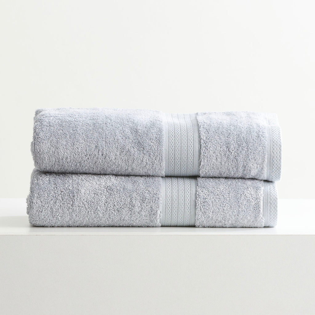 Stella bamboo towel set in silver, folded luxury bath towels with hanger loops — view 3
