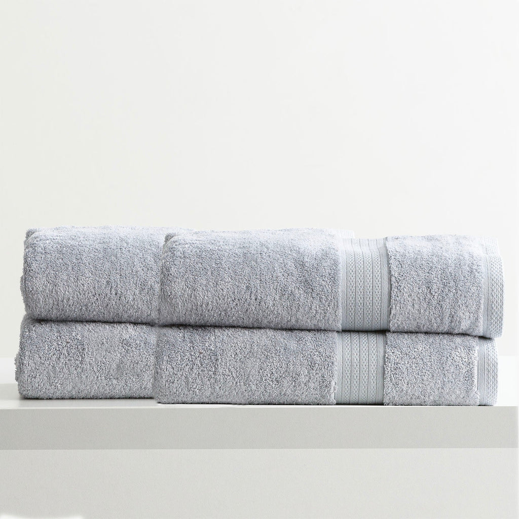 Stella bamboo towel set in silver, folded luxury bath towels with hanger loops — view 4