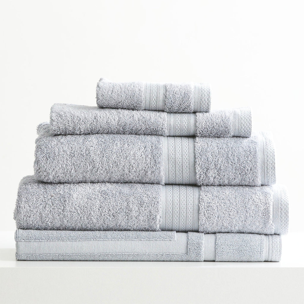 Stella bamboo towel set in silver, folded luxury bath towels with hanger loops — view 5