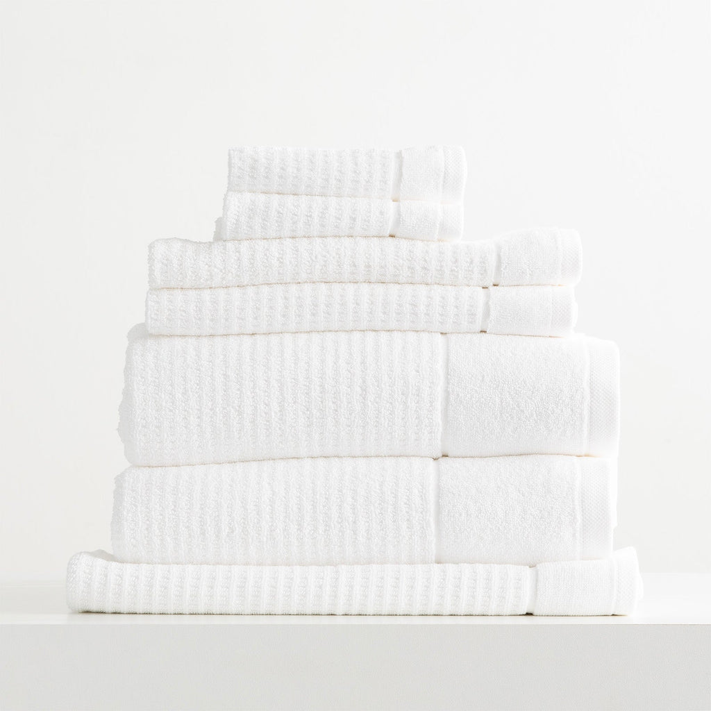 Cambridge waffle towel set in snow white, plush 650 GSM textured cotton bath towels.