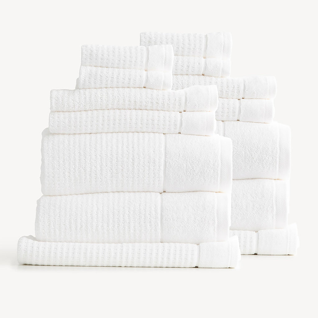 Cambridge waffle towel set in snow white, plush 650 GSM textured cotton bath towels. — view 3